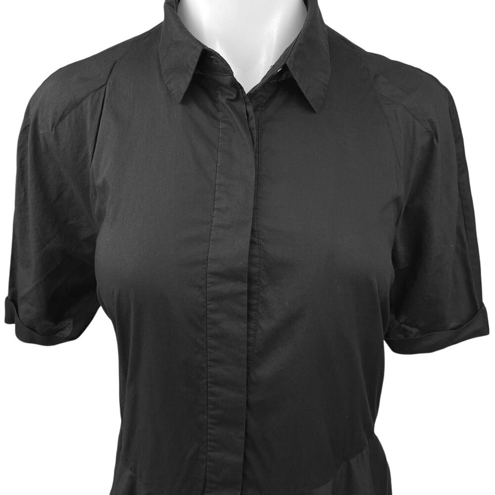 Allsaints Black Short Sleeve Collared Button Down Pleated Midi Shirt Dress Sz 8 - Picture 3 of 5